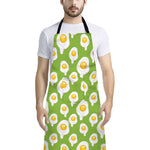 Lime Green Fried Eggs Pattern Print Bib Apron With Pocket