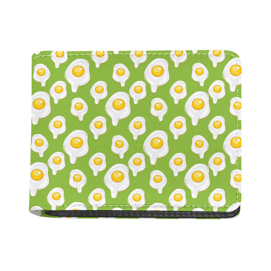 Lime Green Fried Eggs Pattern Print Bifold Wallet