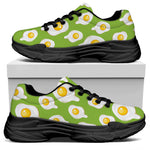 Lime Green Fried Eggs Pattern Print Black Chunky Shoes