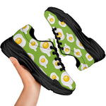Lime Green Fried Eggs Pattern Print Black Chunky Shoes