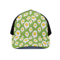 Lime Green Fried Eggs Pattern Print Black Mesh Trucker Hat