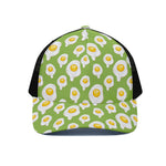 Lime Green Fried Eggs Pattern Print Black Mesh Trucker Cap