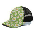 Lime Green Fried Eggs Pattern Print Black Mesh Trucker Cap