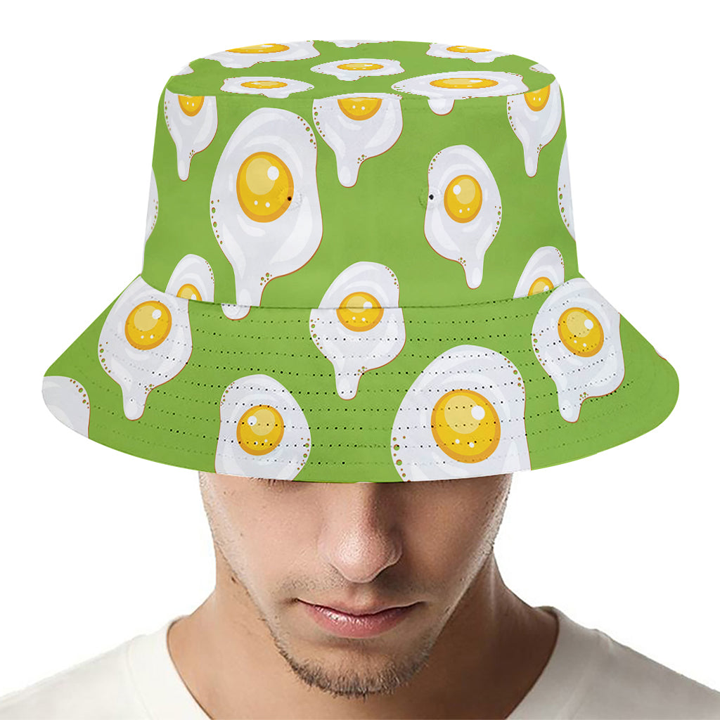 Lime Green Fried Eggs Pattern Print Bucket Hat