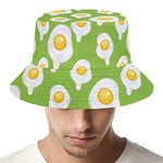 Lime Green Fried Eggs Pattern Print Bucket Hat