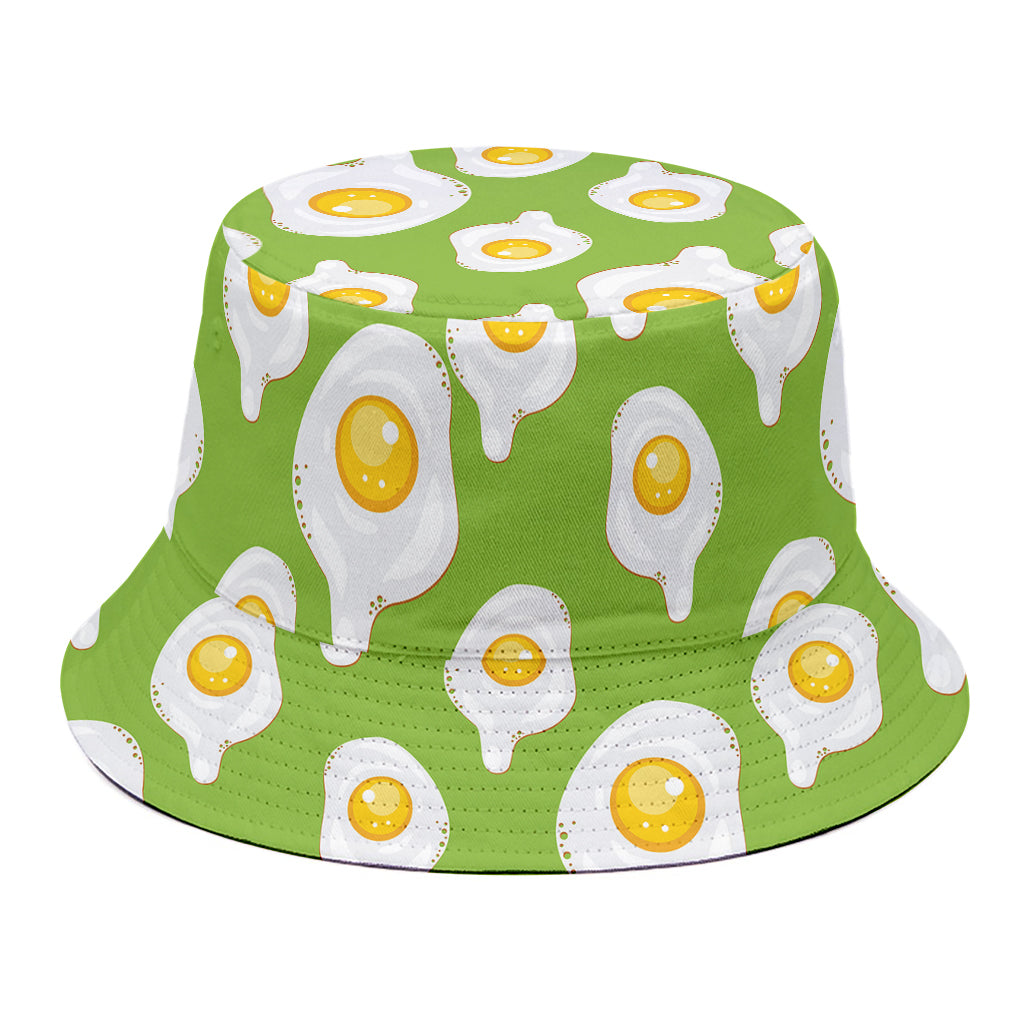 Lime Green Fried Eggs Pattern Print Bucket Hat