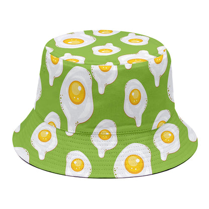 Lime Green Fried Eggs Pattern Print Bucket Hat