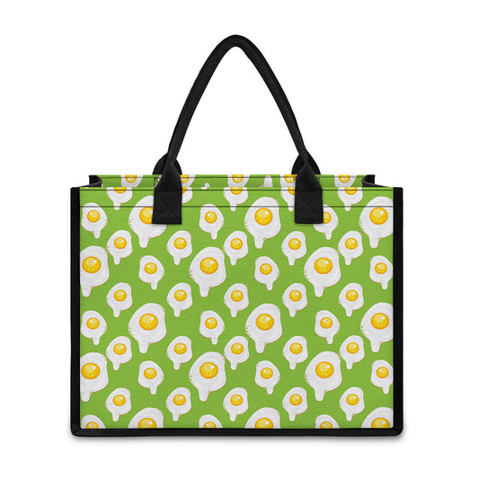 Lime Green Fried Eggs Pattern Print Canvas Tote Bag