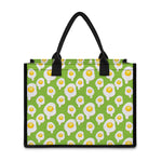 Lime Green Fried Eggs Pattern Print Canvas Tote Bag