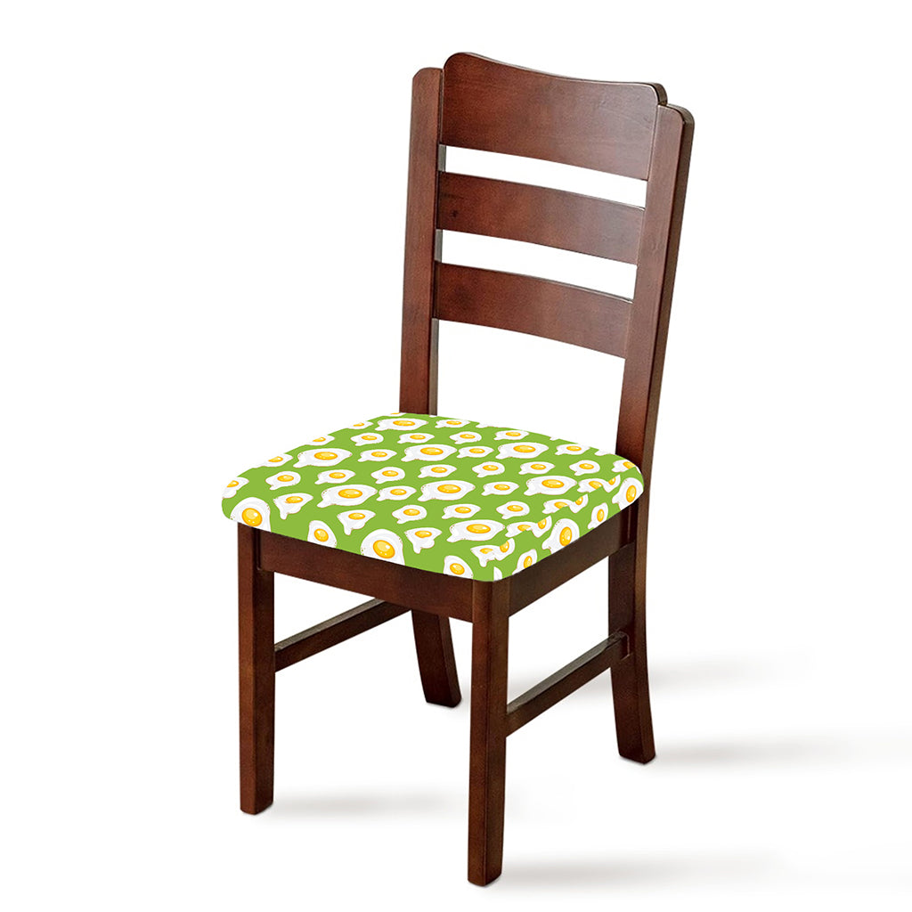 Lime Green Fried Eggs Pattern Print Chair Cushion Cover