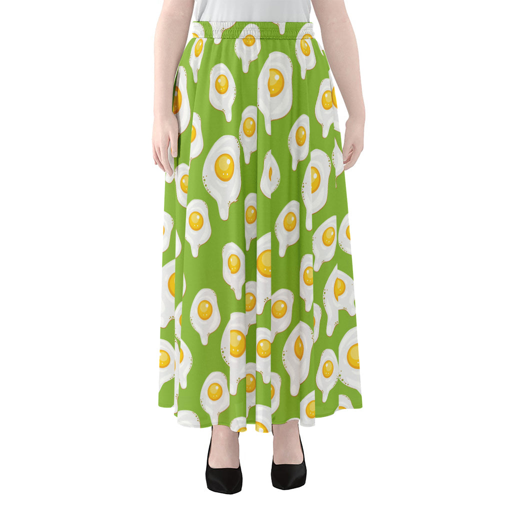 Lime Green Fried Eggs Pattern Print Chiffon Maxi Skirt