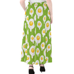 Lime Green Fried Eggs Pattern Print Chiffon Maxi Skirt
