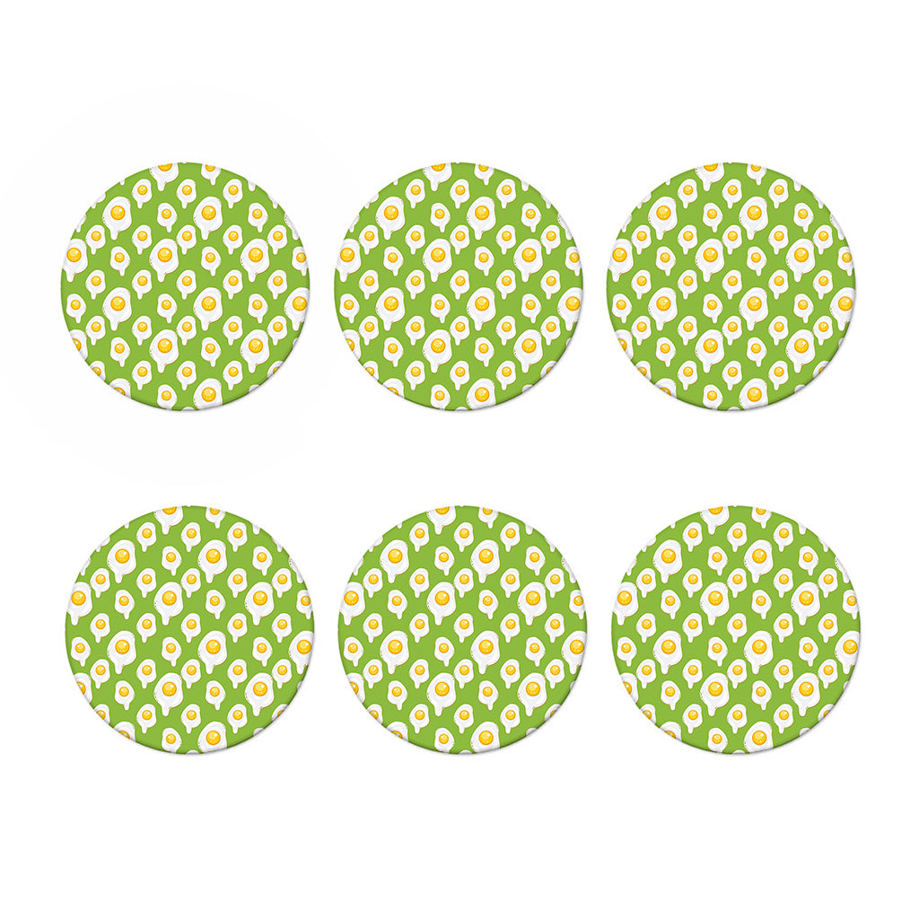 Lime Green Fried Eggs Pattern Print Coaster Set