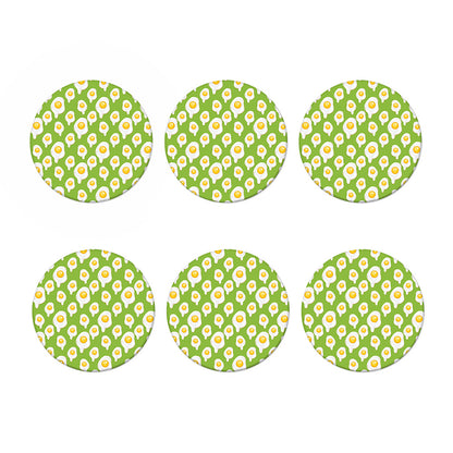Lime Green Fried Eggs Pattern Print Coaster Set