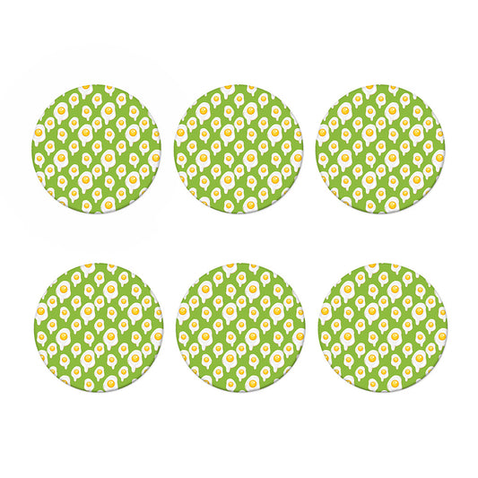 Lime Green Fried Eggs Pattern Print Coaster Set