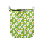 Lime Green Fried Eggs Pattern Print Collapsible Laundry Basket