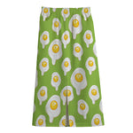 Lime Green Fried Eggs Pattern Print Cotton Front Slit Maxi Skirt