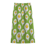 Lime Green Fried Eggs Pattern Print Cotton Front Slit Maxi Skirt