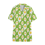 Lime Green Fried Eggs Pattern Print Cotton Hawaiian Shirt