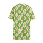 Lime Green Fried Eggs Pattern Print Cotton Hawaiian Shirt