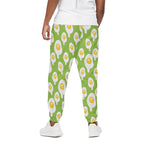 Lime Green Fried Eggs Pattern Print Cotton Pants