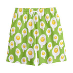 Lime Green Fried Eggs Pattern Print Cotton Shorts