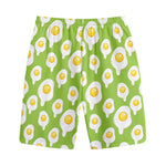 Lime Green Fried Eggs Pattern Print Cotton Shorts