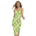 Lime Green Fried Eggs Pattern Print Cross Back Cami Dress
