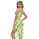 Lime Green Fried Eggs Pattern Print Cross Back Cami Dress