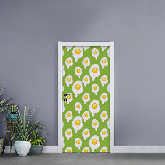 Lime Green Fried Eggs Pattern Print Door Sticker