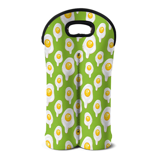 Lime Green Fried Eggs Pattern Print Double Neoprene Wine Tote