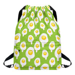 Lime Green Fried Eggs Pattern Print Drawstring Backpack