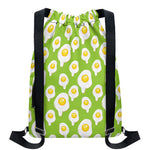 Lime Green Fried Eggs Pattern Print Drawstring Backpack