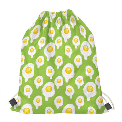 Lime Green Fried Eggs Pattern Print Drawstring Bag