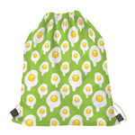 Lime Green Fried Eggs Pattern Print Drawstring Bag