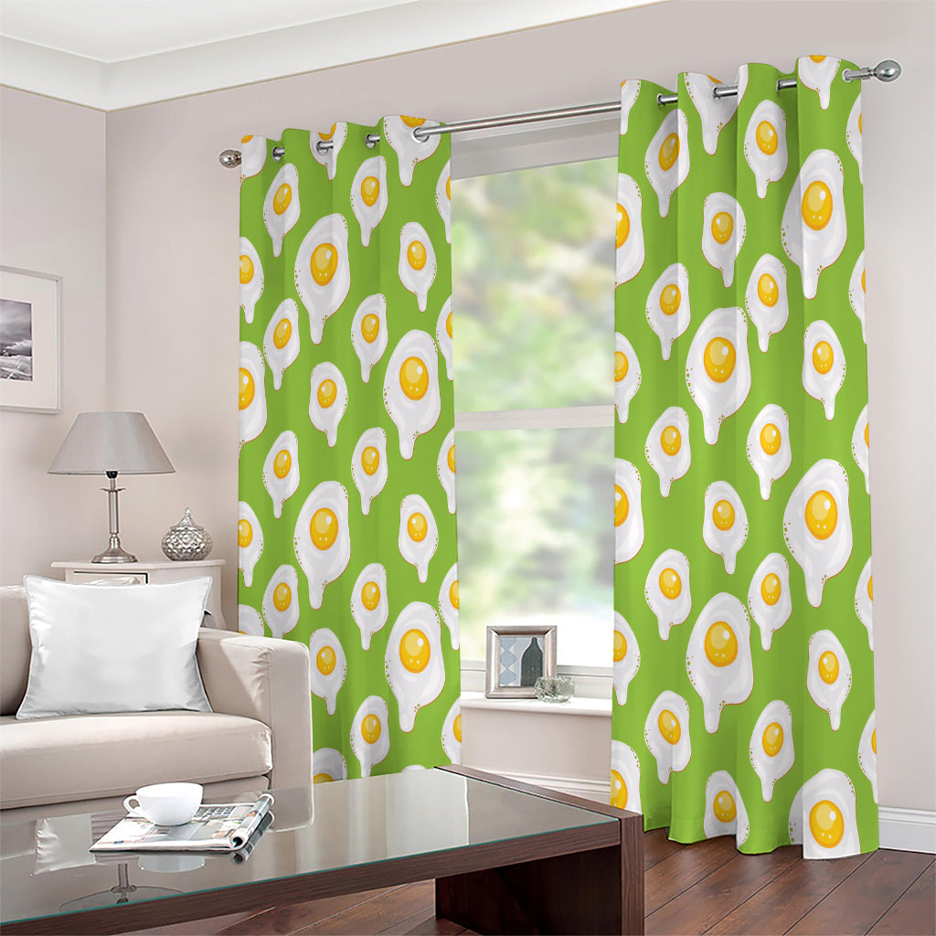 Lime Green Fried Eggs Pattern Print Extra Wide Grommet Curtains