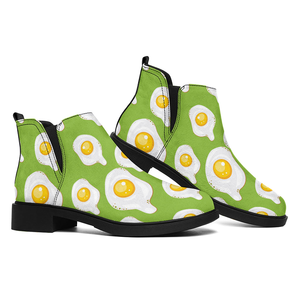 Lime Green Fried Eggs Pattern Print Flat Ankle Boots