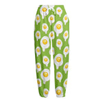 Lime Green Fried Eggs Pattern Print Fleece Lined Knit Pants