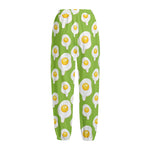 Lime Green Fried Eggs Pattern Print Fleece Lined Knit Pants