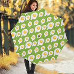 Lime Green Fried Eggs Pattern Print Foldable Umbrella