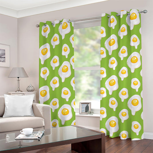 Lime Green Fried Eggs Pattern Print Grommet Curtains