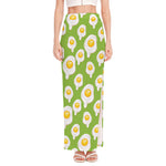 Lime Green Fried Eggs Pattern Print High Slit Maxi Skirt