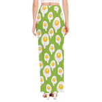 Lime Green Fried Eggs Pattern Print High Slit Maxi Skirt