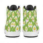 Lime Green Fried Eggs Pattern Print High Top Leather Sneakers