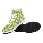 Lime Green Fried Eggs Pattern Print High Top Leather Sneakers