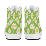 Lime Green Fried Eggs Pattern Print High Top Leather Sneakers