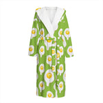Lime Green Fried Eggs Pattern Print Hooded Bathrobe