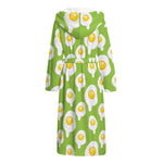 Lime Green Fried Eggs Pattern Print Hooded Bathrobe