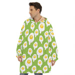 Lime Green Fried Eggs Pattern Print Hoodie Blanket
