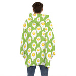 Lime Green Fried Eggs Pattern Print Hoodie Blanket